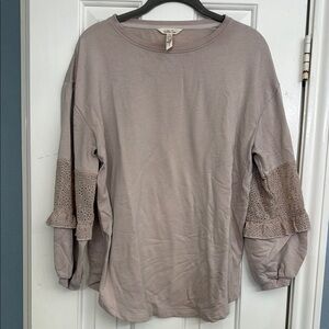 Matilda Jane Women's Blouse with Lace Detail in Light Taupe